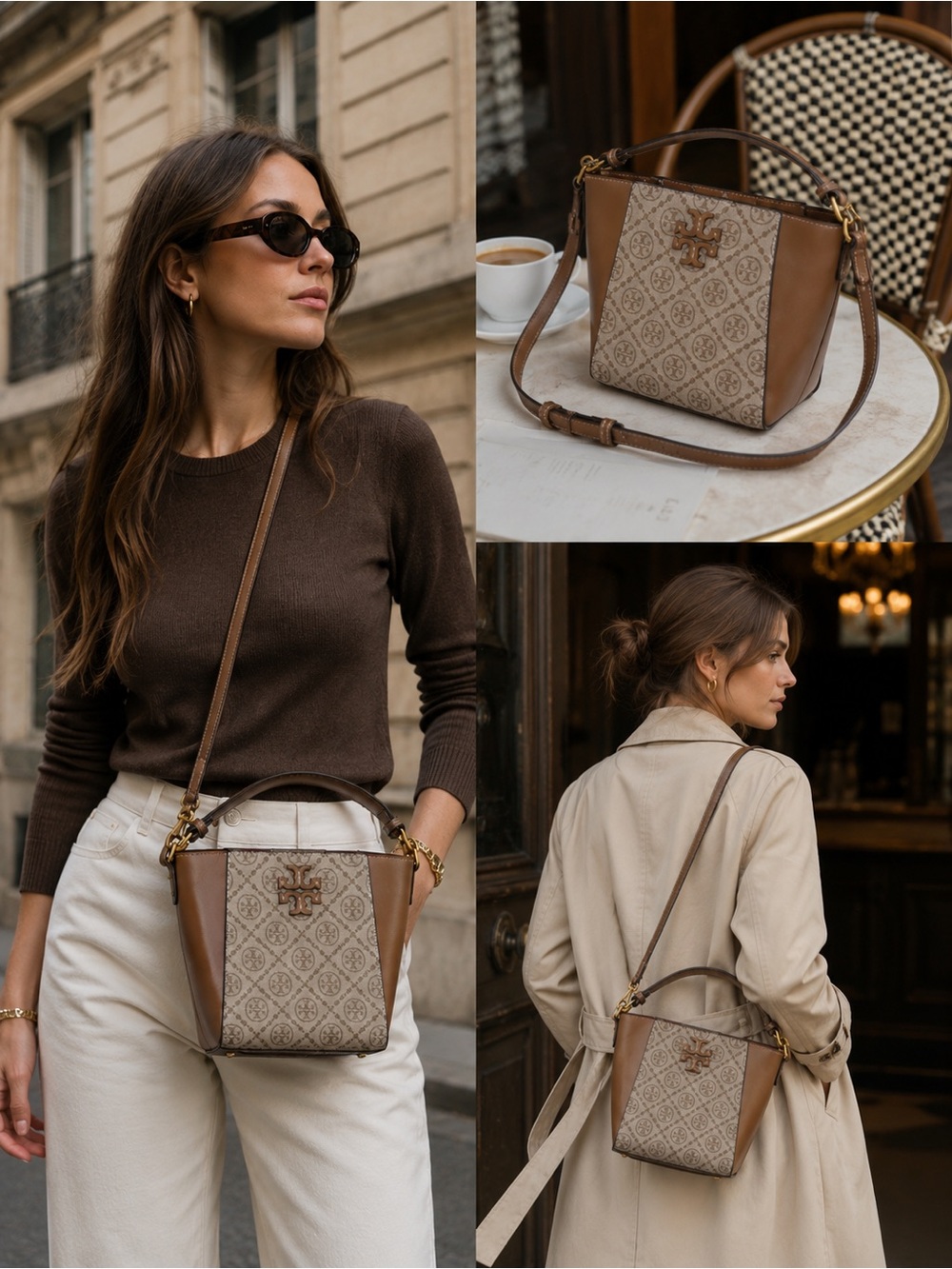 Tory Burch Brown and Cream Kira Monogram Crossbody